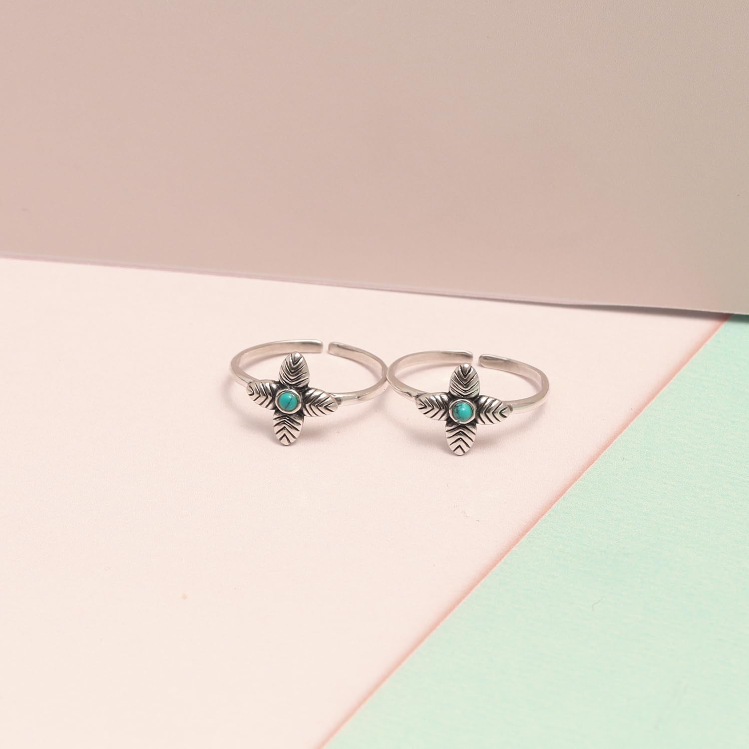 LeCalla Anelli per dita dei piedi da donna, in argento Sterling 925, aperti e regolabili, con turchese floreale, gioielli da donna