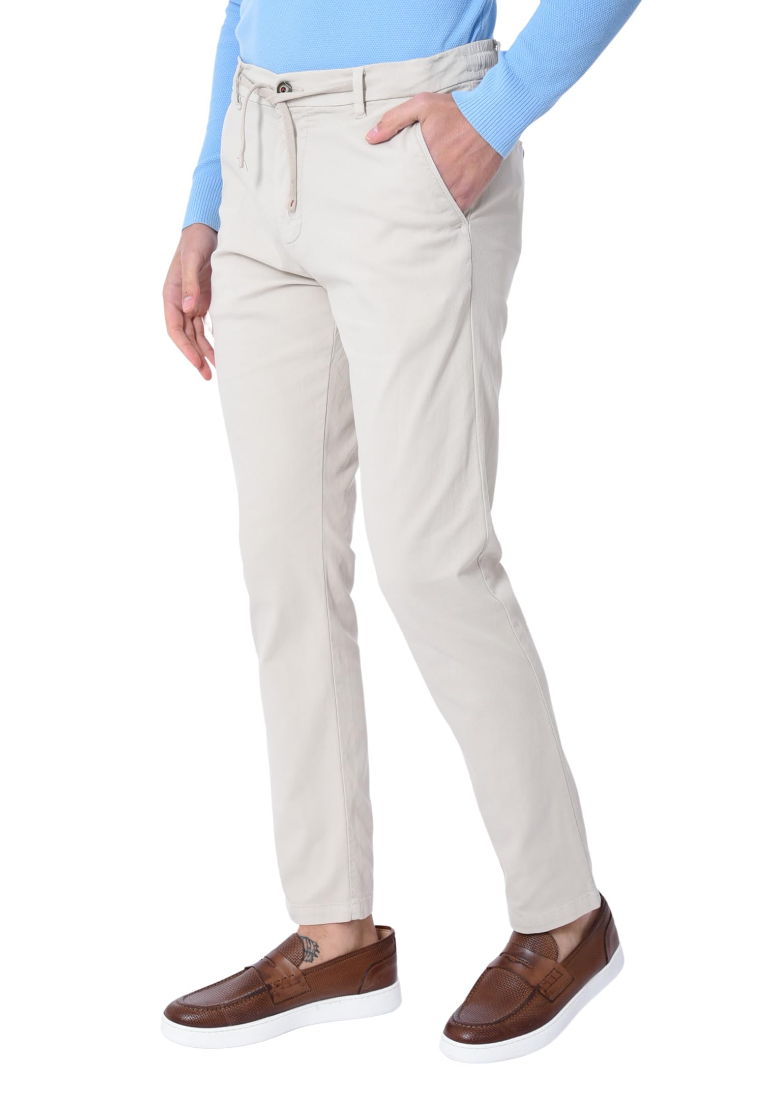 Pantalones de verano para hombre, ligeros, elegantes, con cordón en la cintura, pantalones chinos de algodón