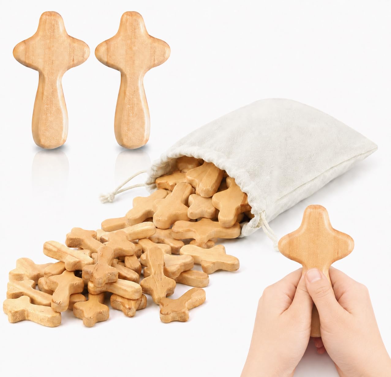 Small Wooden Crosses, 24 Pieces Holding Cross, 2.36in Portable Prayer Cross