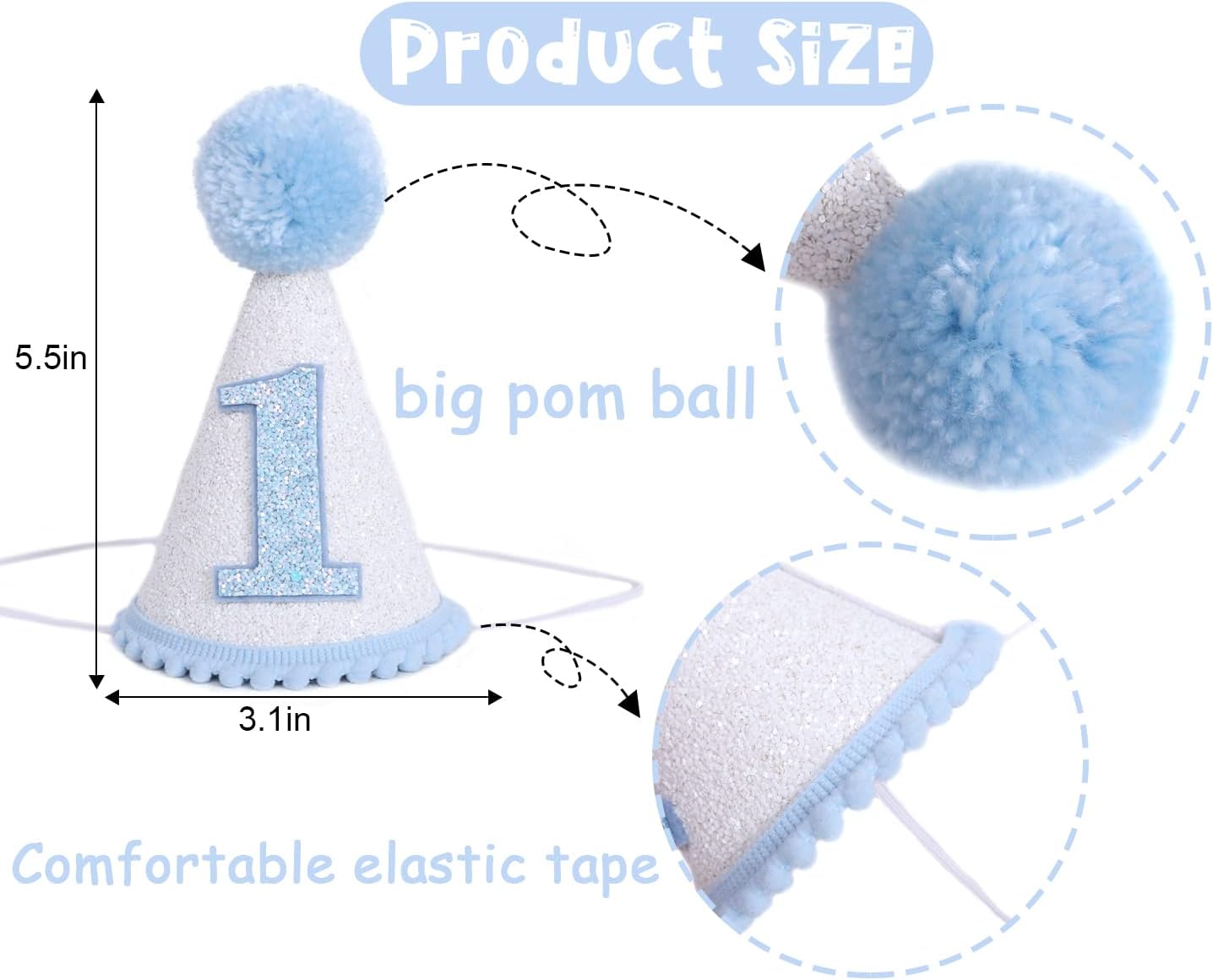 SELPONT First Birthday Decorations Set - Baby Angel Hat, Dark Green Cone Hat - Photo Booth Props and Backdrop for Cake Smash (Pure White) - Image 2