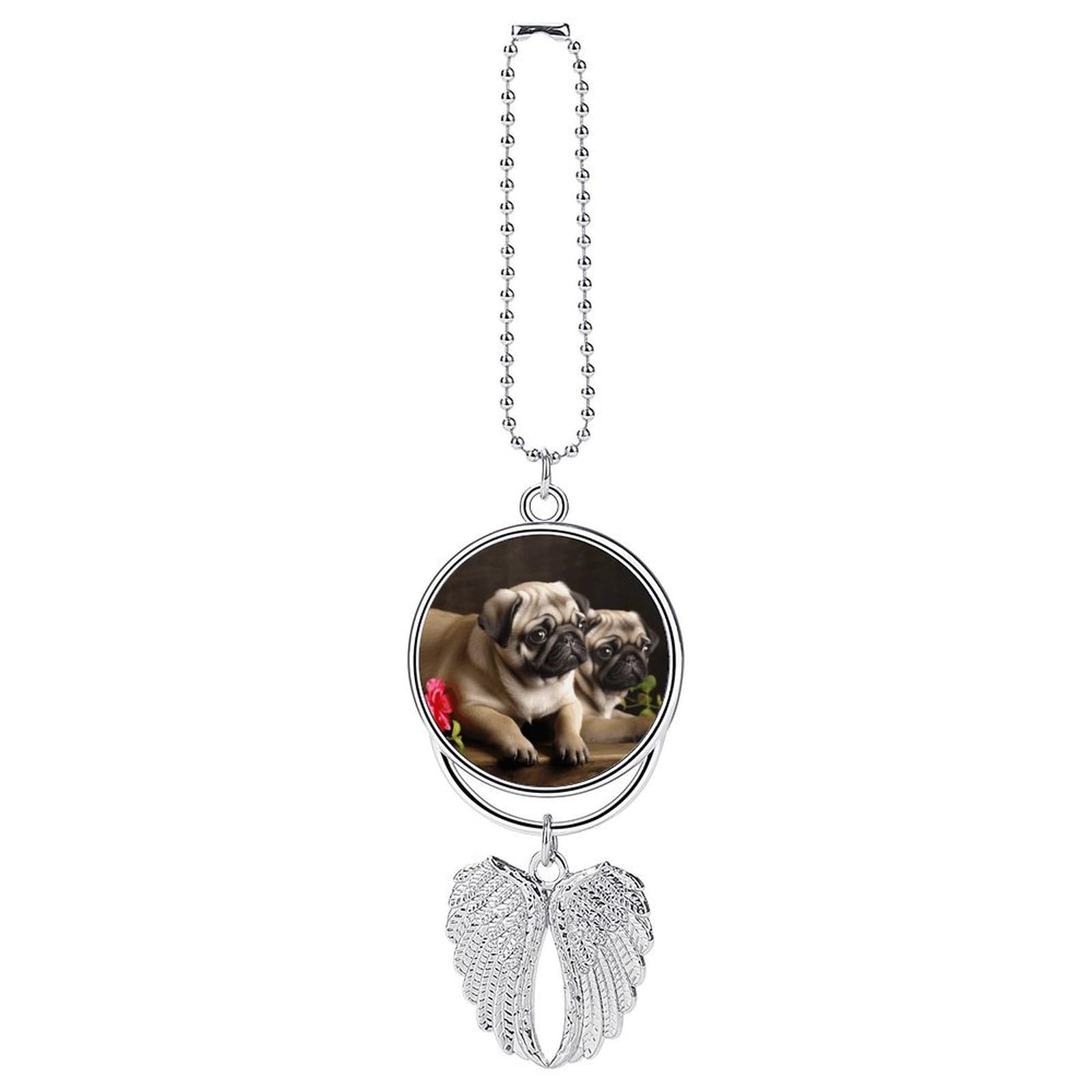 Car Charm Zinc Alloy Rearview Mirror Hanging Ornament Premium Metal Puppys Pug Car Pendant for Auto Interior Decor Accessories,Unique Gift for Adult,Silver-Style
