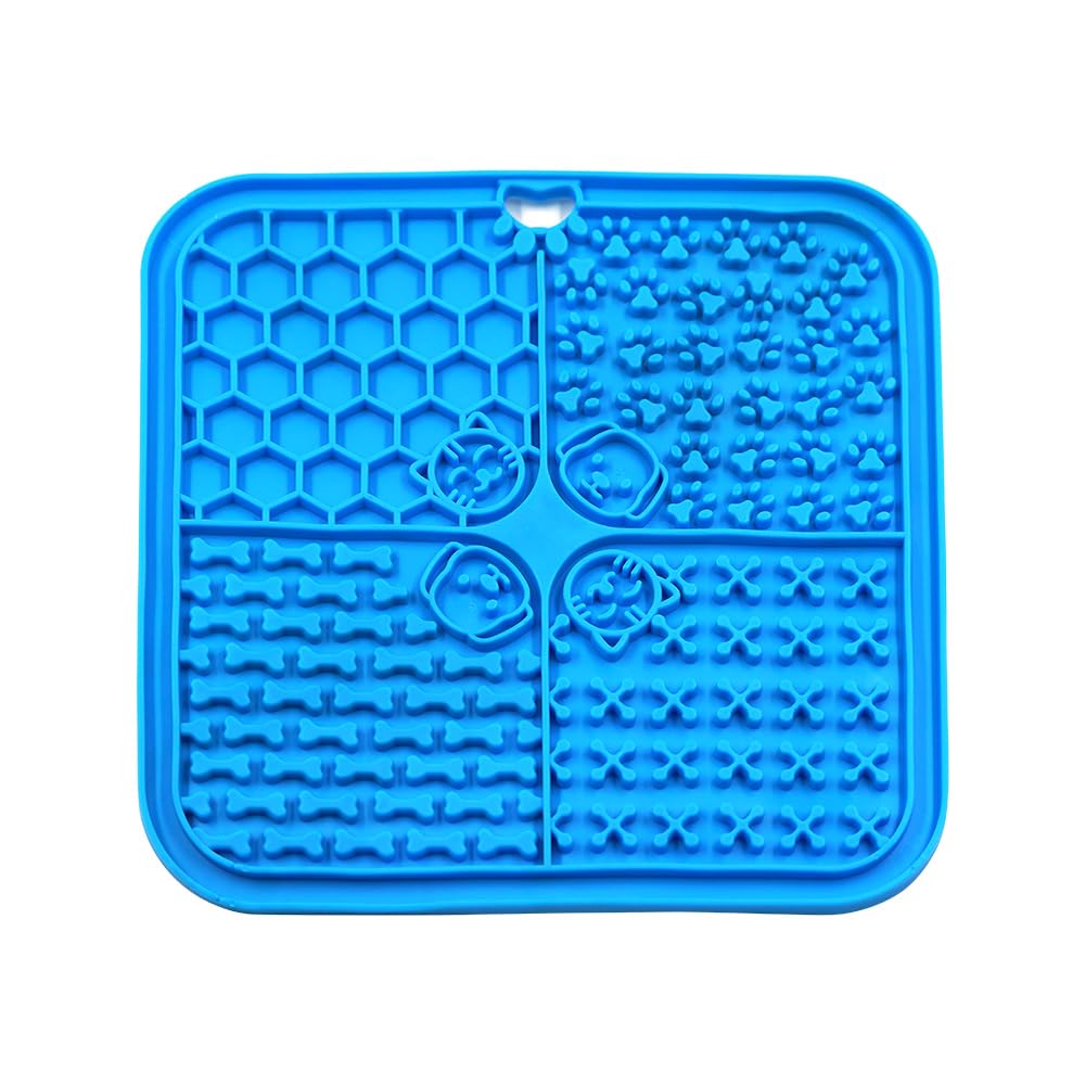 Leckmatte für Hunde, Futtermatten für Haustiere, langsamer Futternapf für Hunde und Katzen, super Saugnäpfe, zum Baden, Training, reduziert Angstzustände (Blau, quadratisch)