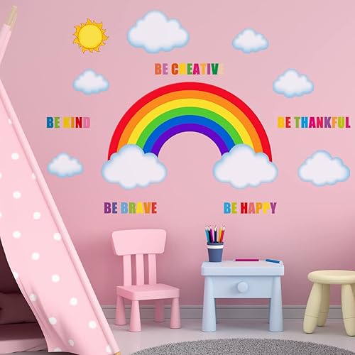 Miniatura 3 de Calcomanías de pared de arcoíris de vinilo para niños con diseño de arcoíris y nubes calcomanías de pared extraíbles con citas inspiradoras de