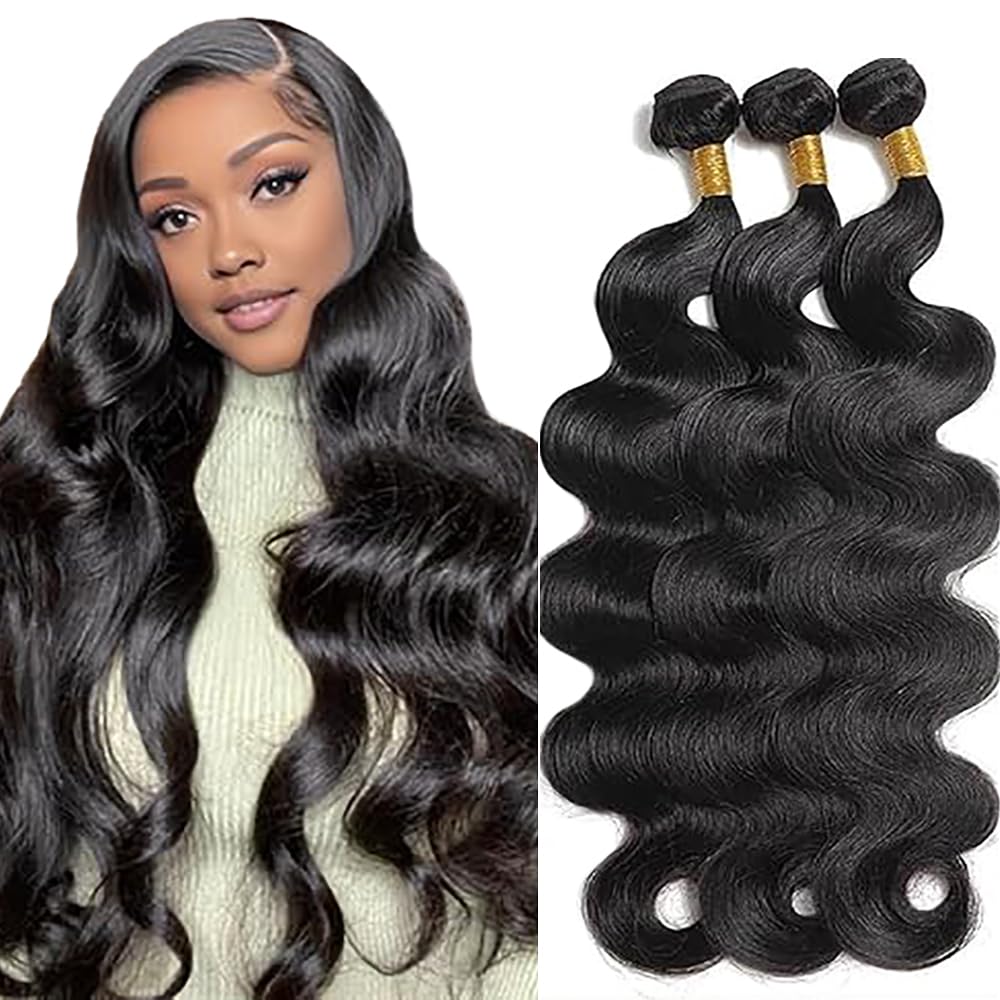Human Hair Bundles Body Wave Tissage Naturel Cheveux Humain Extensions Unprocessed Remy en lot Meches Weave Double Weft Natural Black 20 22 24 Pouces