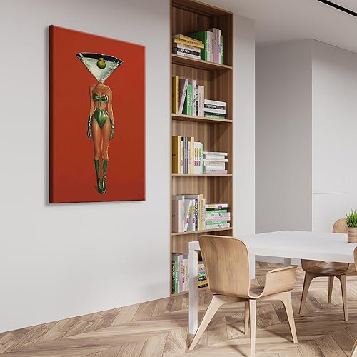Miniatura 6 de Lienzo abstracto de Martini verde oliva sucio para mujer, arte de pared, surrealismo, vintage, cóctel, bebida, imagen estética roja, ecléctica,