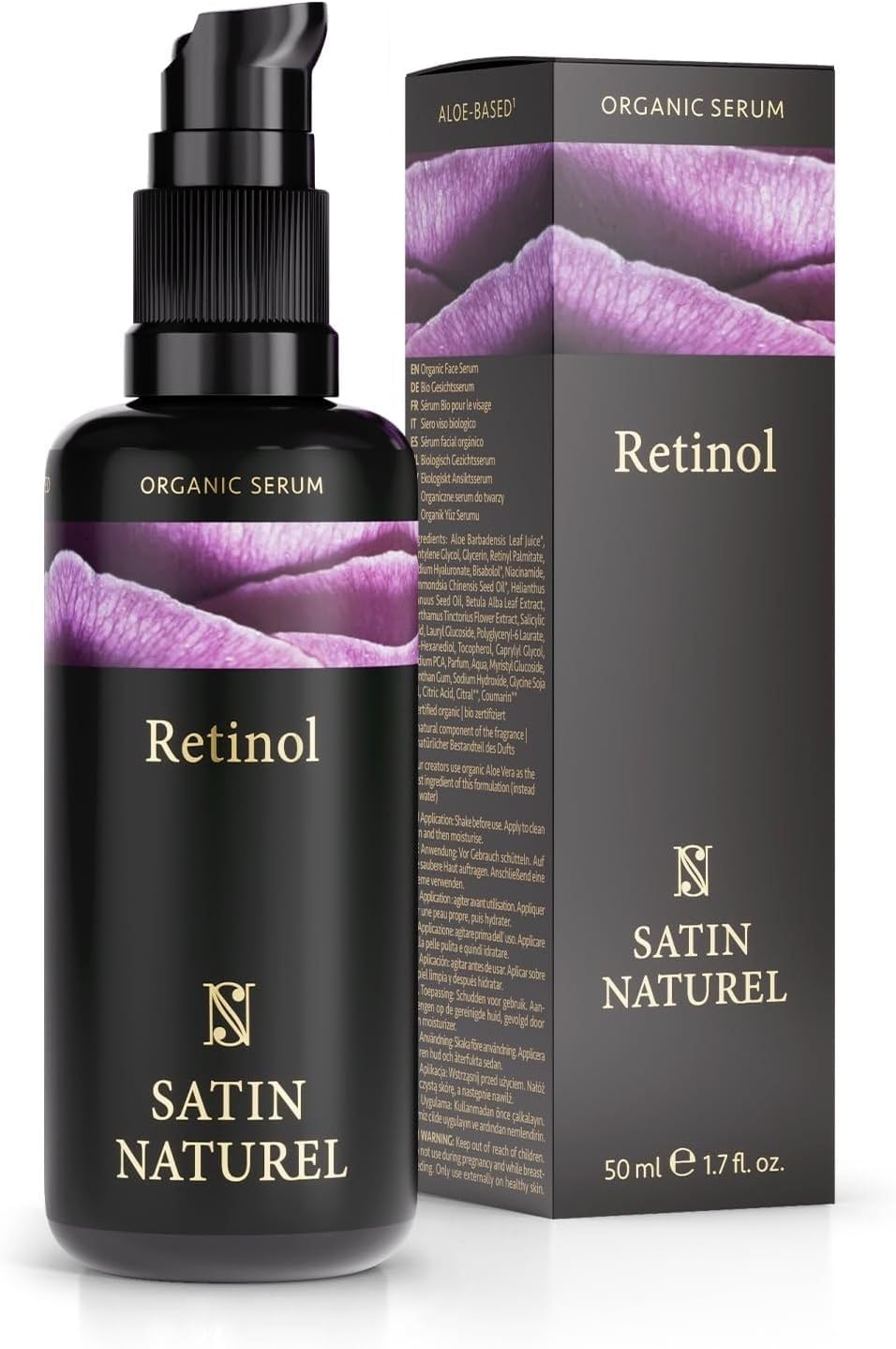 Satin Naturel Retinol Serum 50 ml – Anti-Aging & Anti-Falten Gesichtsserum – Mit Retinol, Hyaluron, Niacinamid & Bio Aloe Vera – Vegan & Naturkosmetik – Für Ebenmäßige, Strahlende Haut