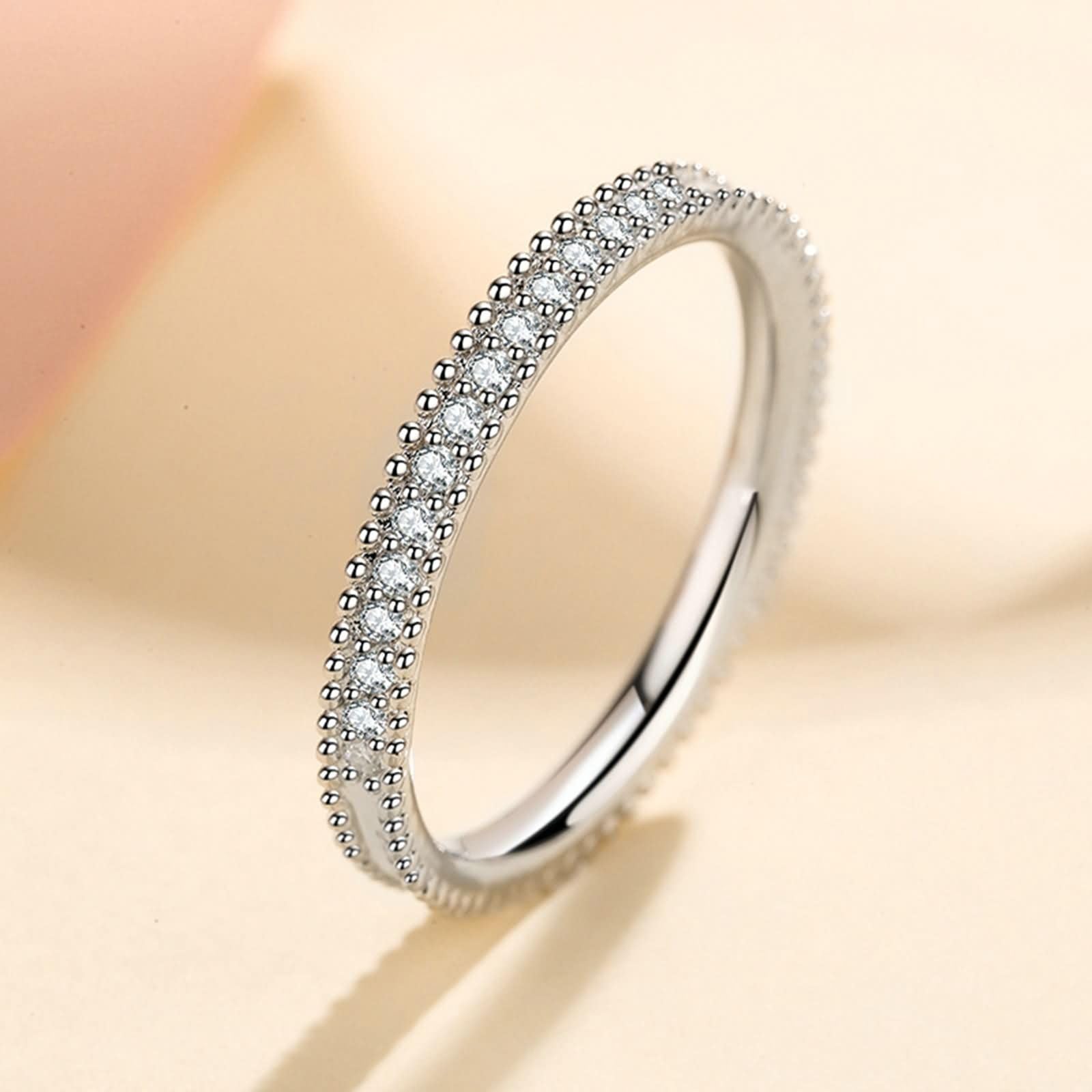 Anello Fedina di Oro Bianco Donna 9K / 14K / 18K, Mezza Eternità con Diamante Sintetico da 0,15ct, Donna Anelli Fedi Nuziali in Argento