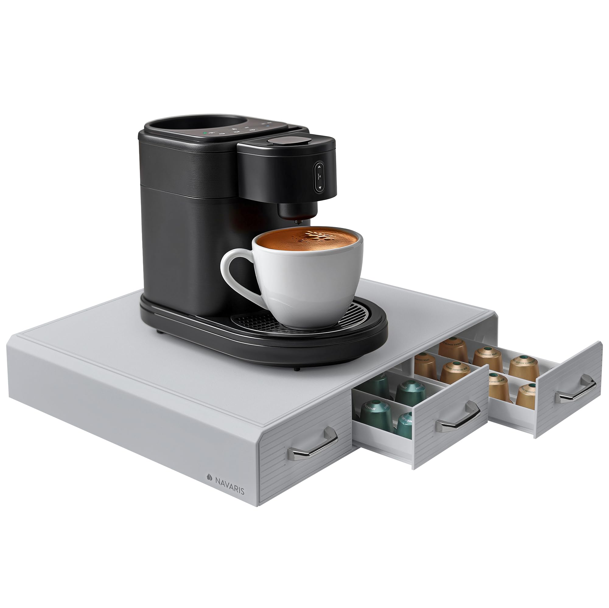 Navaris Dispensador para Capsulas de Café - Soporte Moderno con 3 Cajones - Organizador para 48 Cápsulas - Compatible con Nespresso, Dolce Gusto, Vertuo