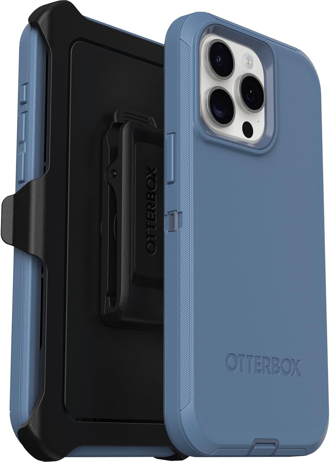 OtterBox iPhone 15 Pro MAX (Only) Defender Series Case - Baby Blue Jeans (Blue), screenless, Rugged & Durable, with Port Protection, Includes Holster Clip Kickstand | Only, screenless, Rugged, Durable, with Port Protection