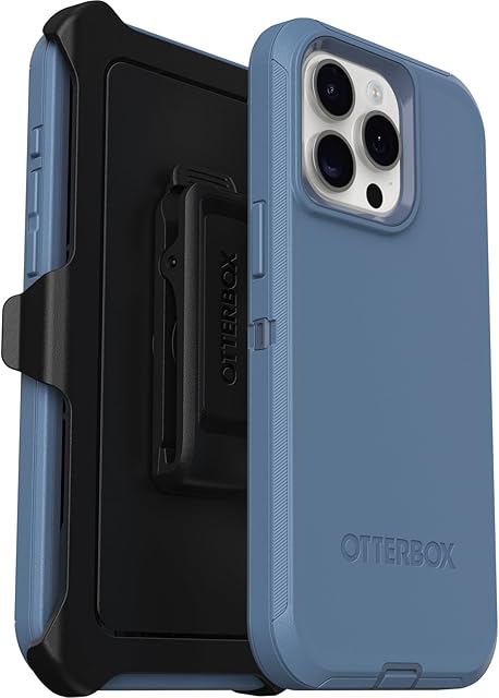 OtterBox Defender Etui do iPhone 15 Pro Max, Odporne Na Wstrząsy i Upadki, 5 Razy Przetestowane Zgodnie ze Standardami Wojskowymi, Niebieski
