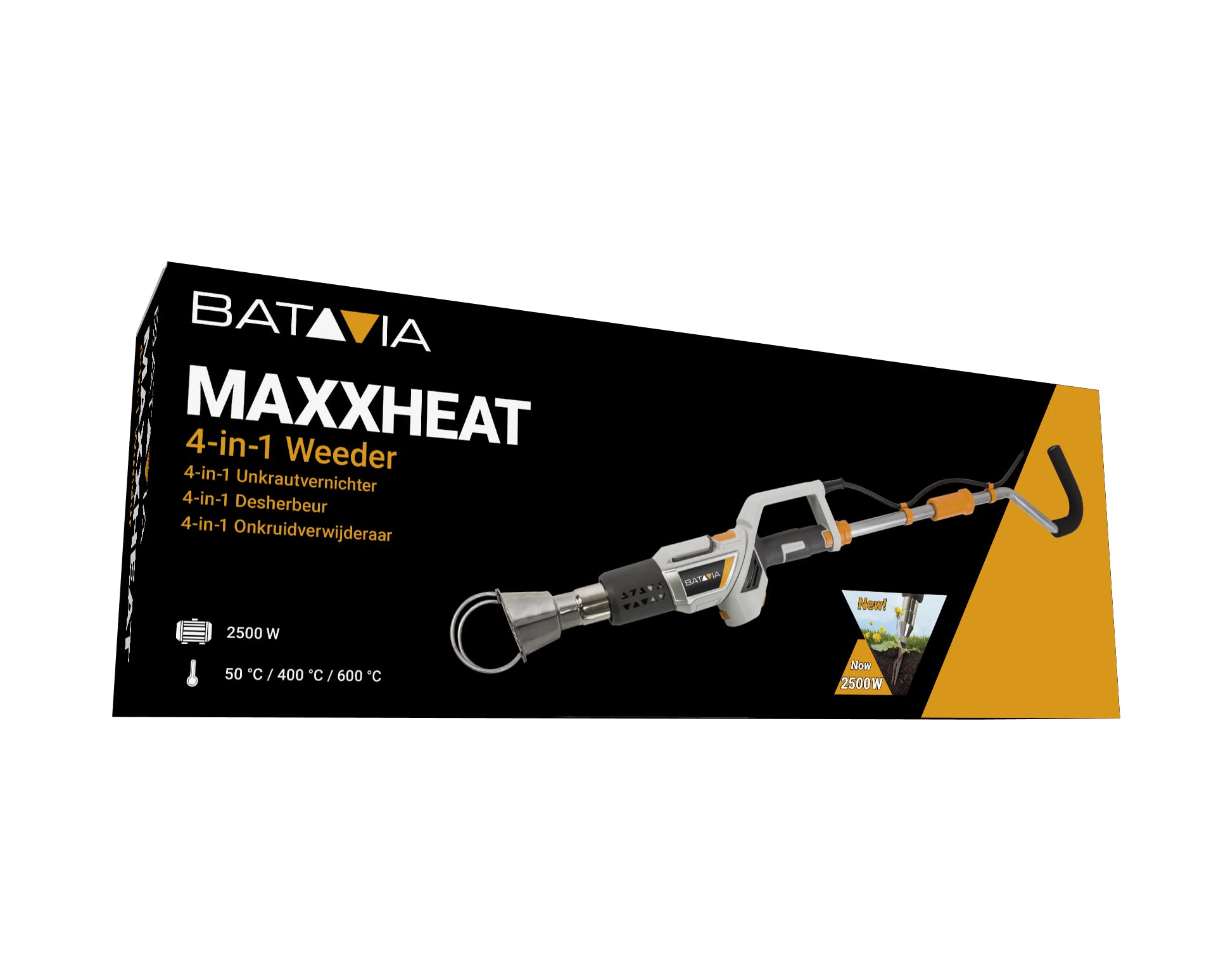 Batavia Maxxheat Désherbeur Électrique 2500W 4-en-1 – Air Chaud Haute Température, Sans Produits Chimiques – Tige télescopique, 3 réglages de chaleur – Pistolet à air chaud & Allume-barbecue