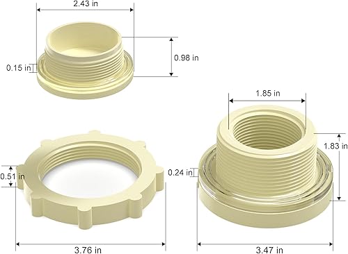 Miniatura 3 de TAISHER Adaptador de conector de tanque de mamparo de 1-12 pulgadas de ABS blanco con tapones y junta para tanque de agua, barriles de lluvia,