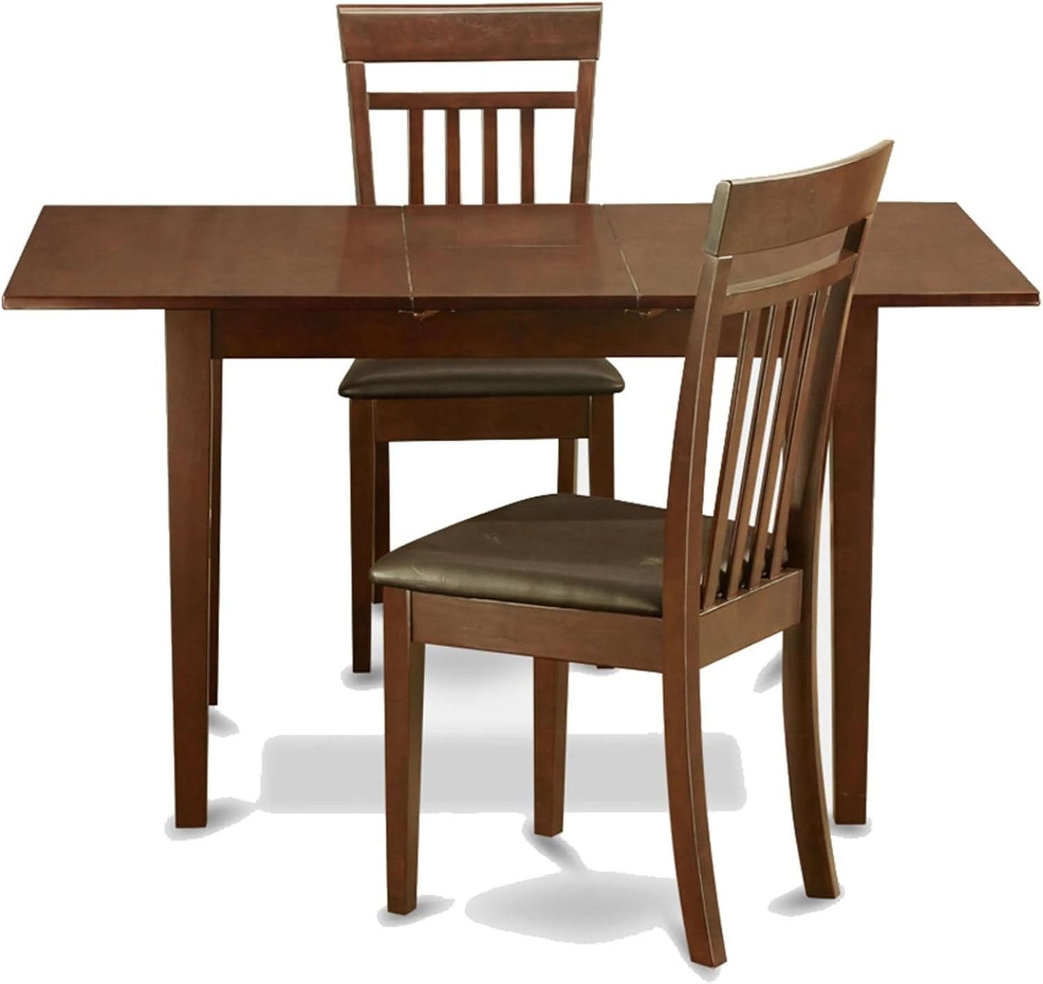 East West Furniture NOCA3-MAH-LC 3 Piece Dining Table Set Contains a Rectangle Dining Room Table with Butterfly Leaf and 2 Faux Leather Upholstered Chairs, 32x54 Inch, Mahogany