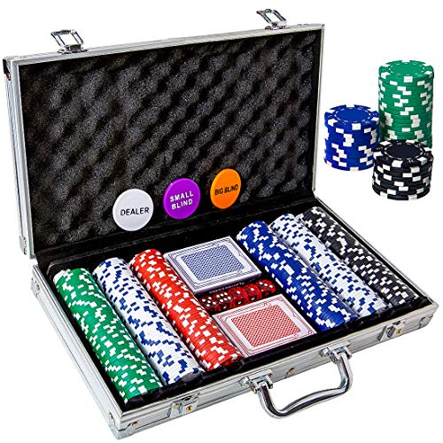 Tocebe Poker Chip Set, 300PCS Poker Chips with Aluminum Case, 11.5 Gram Poker Set for Texas Holdem Blackjack Gambling
