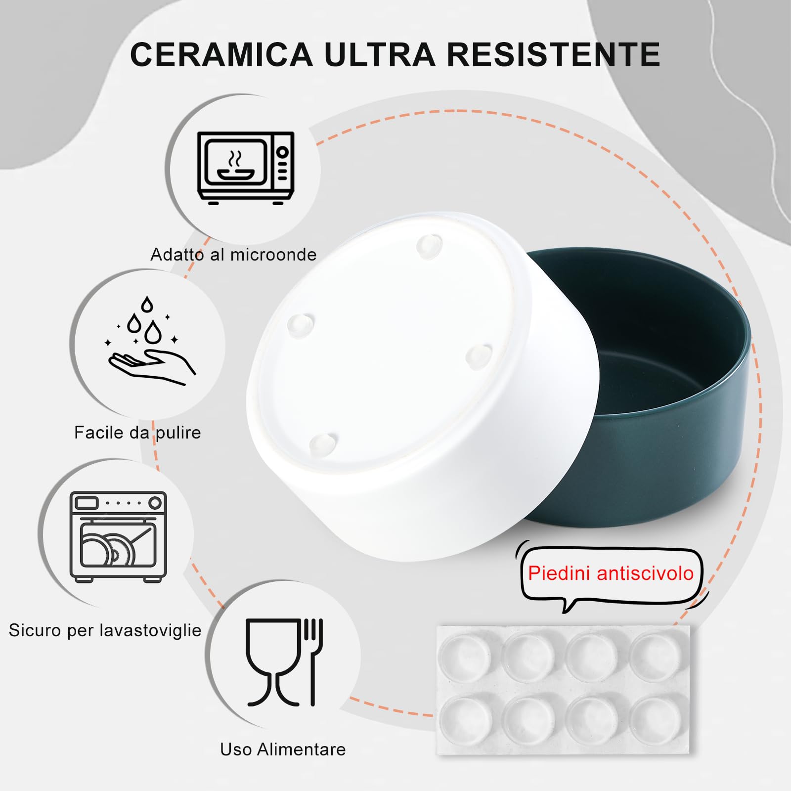 Ceramica Ciotola per Cani Antiscivolo - Scodella Cane per Taglie Piccole e Medie - Ciotola Acqua Gatto per Gatti Grandi- Scodella per Acqua e Cibo - Set da 2 ciotole - 15 cm - 320g / 720 ml - Verde
