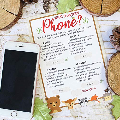 Distinctivs What's On Your Phone - Woodland Baby Shower Game - 20 Cards #TOP1