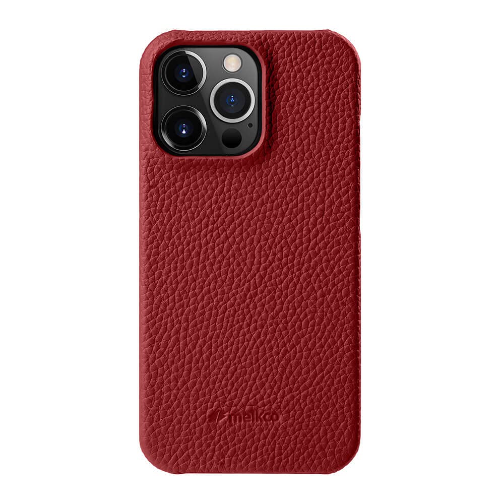 Melkco Back Snap Series Lai Chee Pattern Premium Leather Snap Cover Case for Apple iPhone 13 Pro (6.1") - (Red LC)