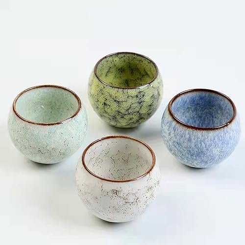 Juego de 4 tazones de té japoneses chinos hechos a mano, 3.7 fl oz, para oficina, hogar, regalos (Y, libras, Lg, W)
