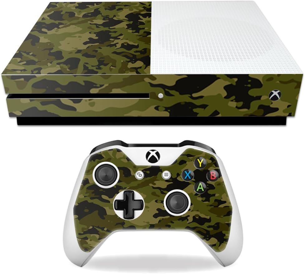 MightySkins Skin Compatible with Microsoft Xbox One S - Green Camouflage | Protective, Durable, and Unique Vinyl Decal wrap Cover | Easy to Apply, Remove, and Change Styles | Made in The USA