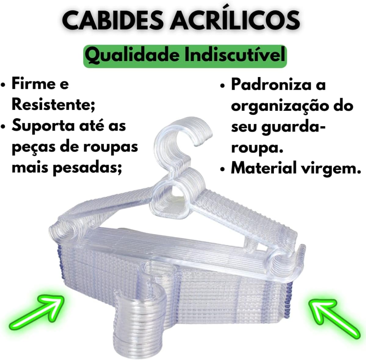 Cabides De Acrilico Transparente Antiderrapantes Multiuso Com 50 Unidades Antideslizante Reforçado |Feito de Material Virgem de Acrílico| Cabides para Calças, Camisas, Camisetas, Ternos