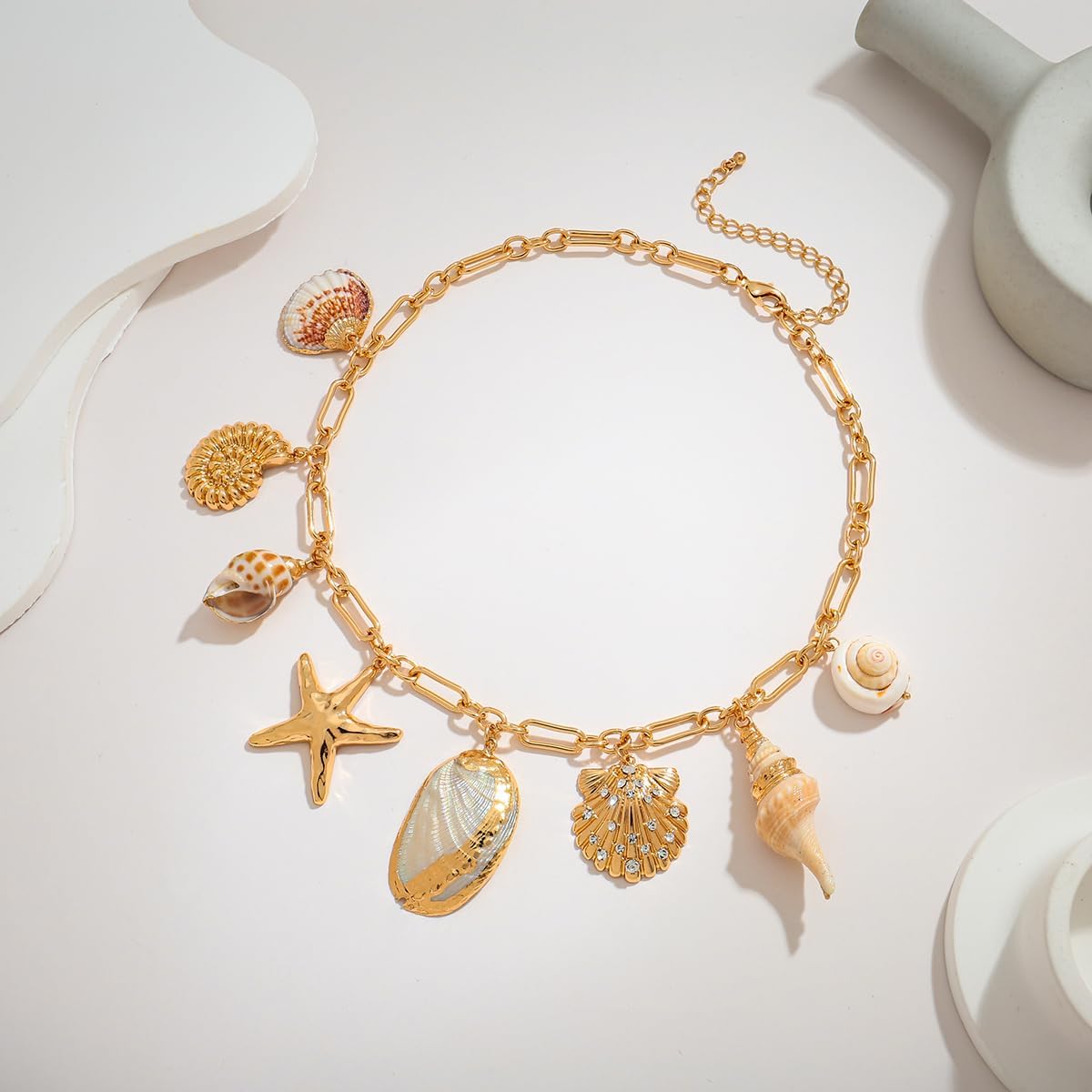 Dainty Shell Charm Necklace Gold Seashell Charms Beach Starfish Cowrie Conch Shell Pendant Beach Choker Necklace for Women Summer Jewelry - Image 8