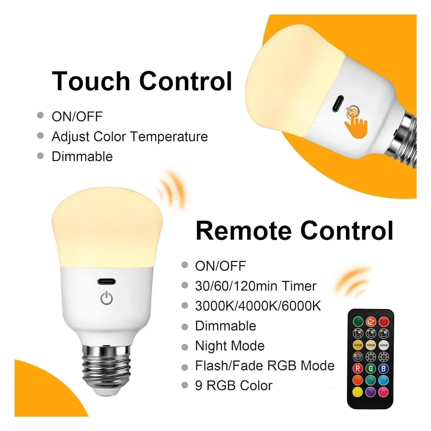 Lampadina LED ricaricabile tramite USB con telecomando RGB dimmerabile(2PCS)
