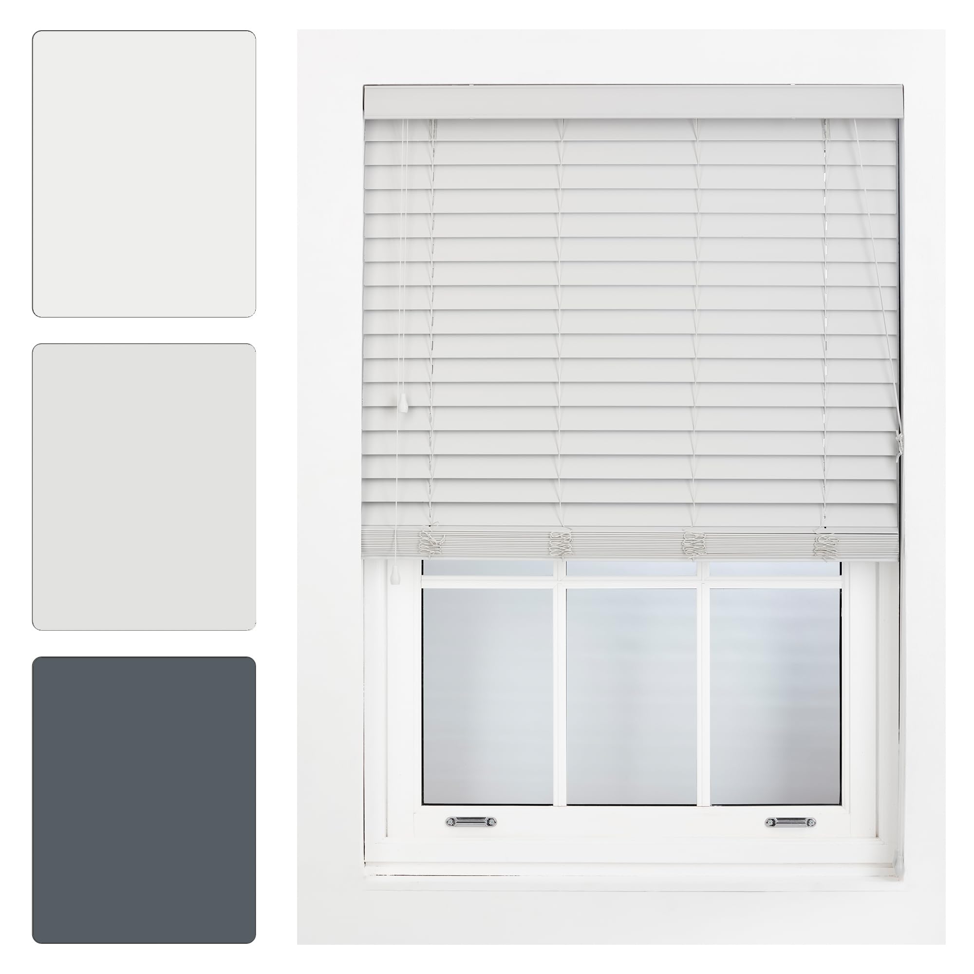 Furnished Grey Window Venetian Blinds Faux Wood Venetian Blind 50Mm Made To Measure, Up To 150W X 150H Cm