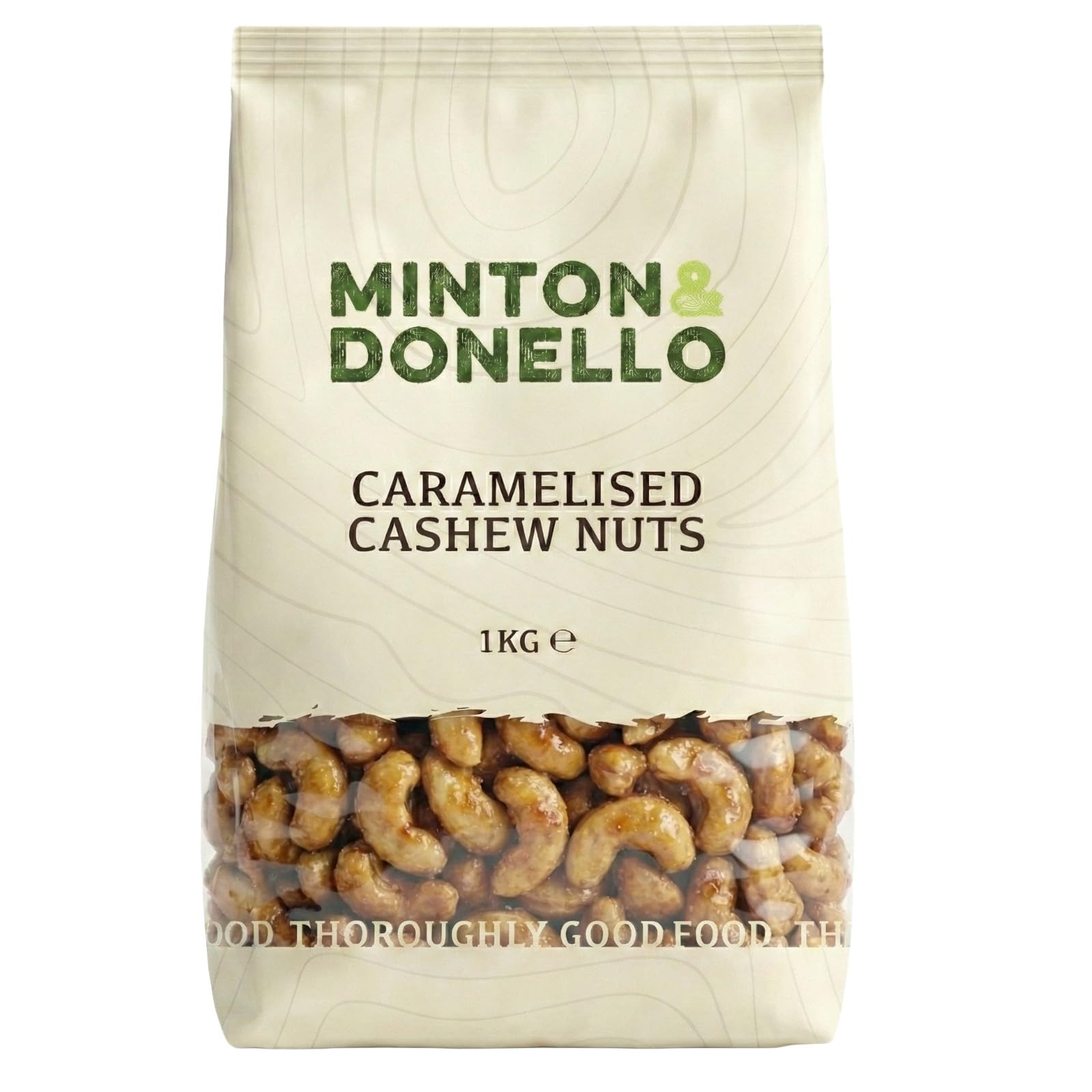 Minton & Donello Caramelised Cashew Nuts 1kg - Roasted Cashews with Sweet Caramel Coating, Sugared Nuts & Gourmet Sweets Snack, Great for Sharing, Baking & Desserts Bulk Pack