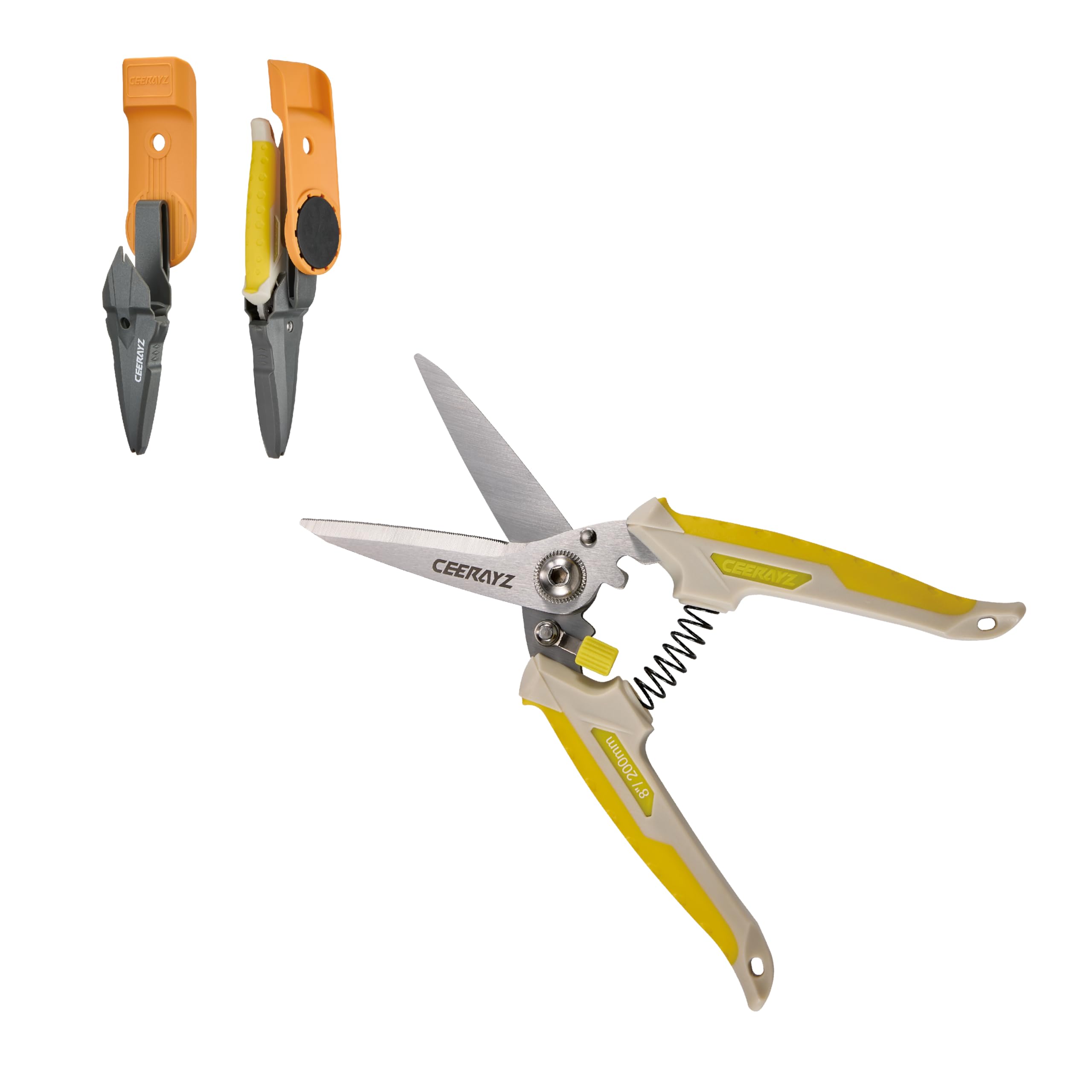 CEERAYZ 200mm Multipurpose Heavy Duty 420 Japanese Stainless Steel Industrial Shears for Metal Processing, Pruning, Gardening, Pruning with Protective Sheath & Magnetic Holder - Blue Yellow : Office P