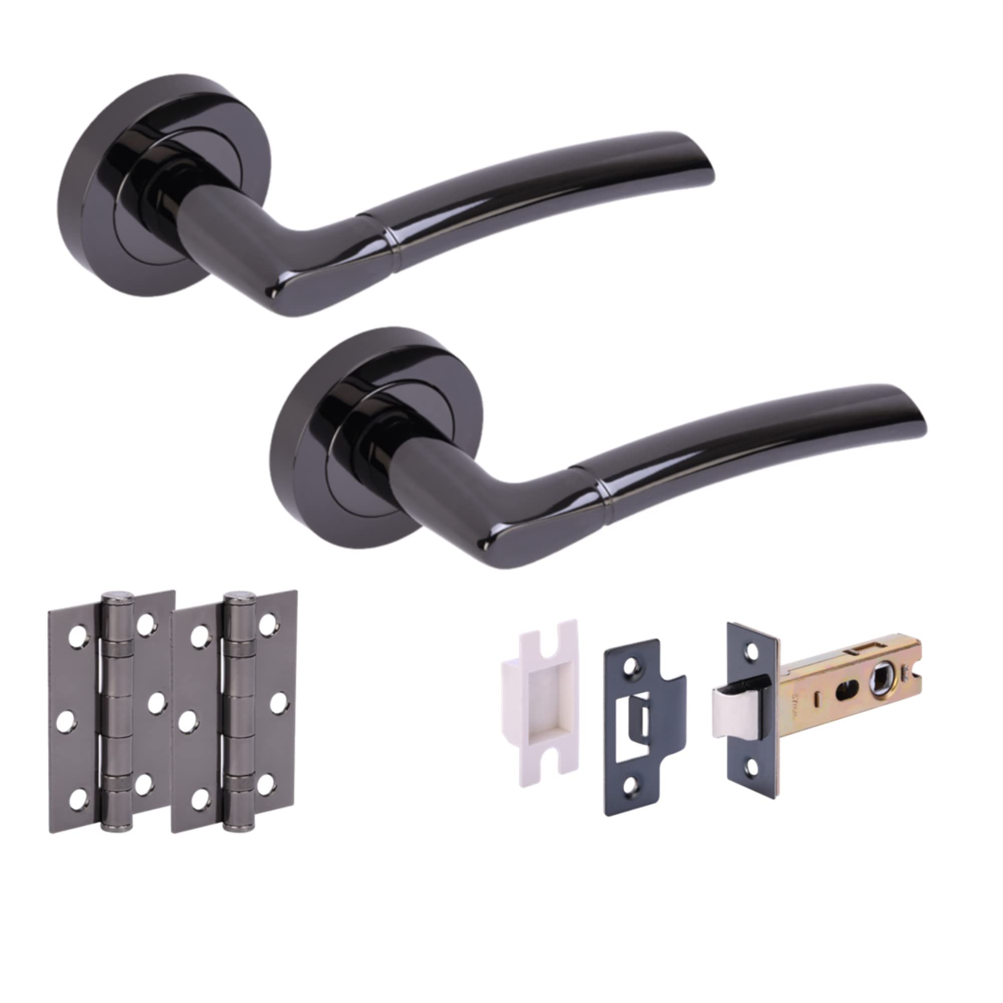 Hunta HANDLEZONE® Neemo Internal Door Handle Latch Pack, Complete with Lever On Rose Handles, Latch, Ball Bearing Hinges - Black Nickel — image 1