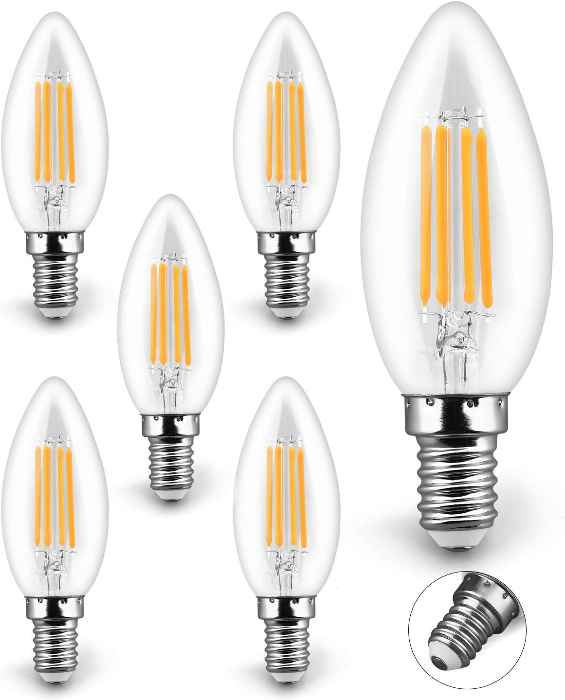 KYOTECH lot de 6 Ampoules Bougie à LED E14,4W lumière Blanc Chaud 2700K