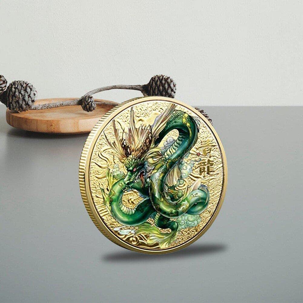 Pièce Commémorative Dragon Mythique Chinois - Médaille Collection En Or Antique (cadeau Décoration Maison)