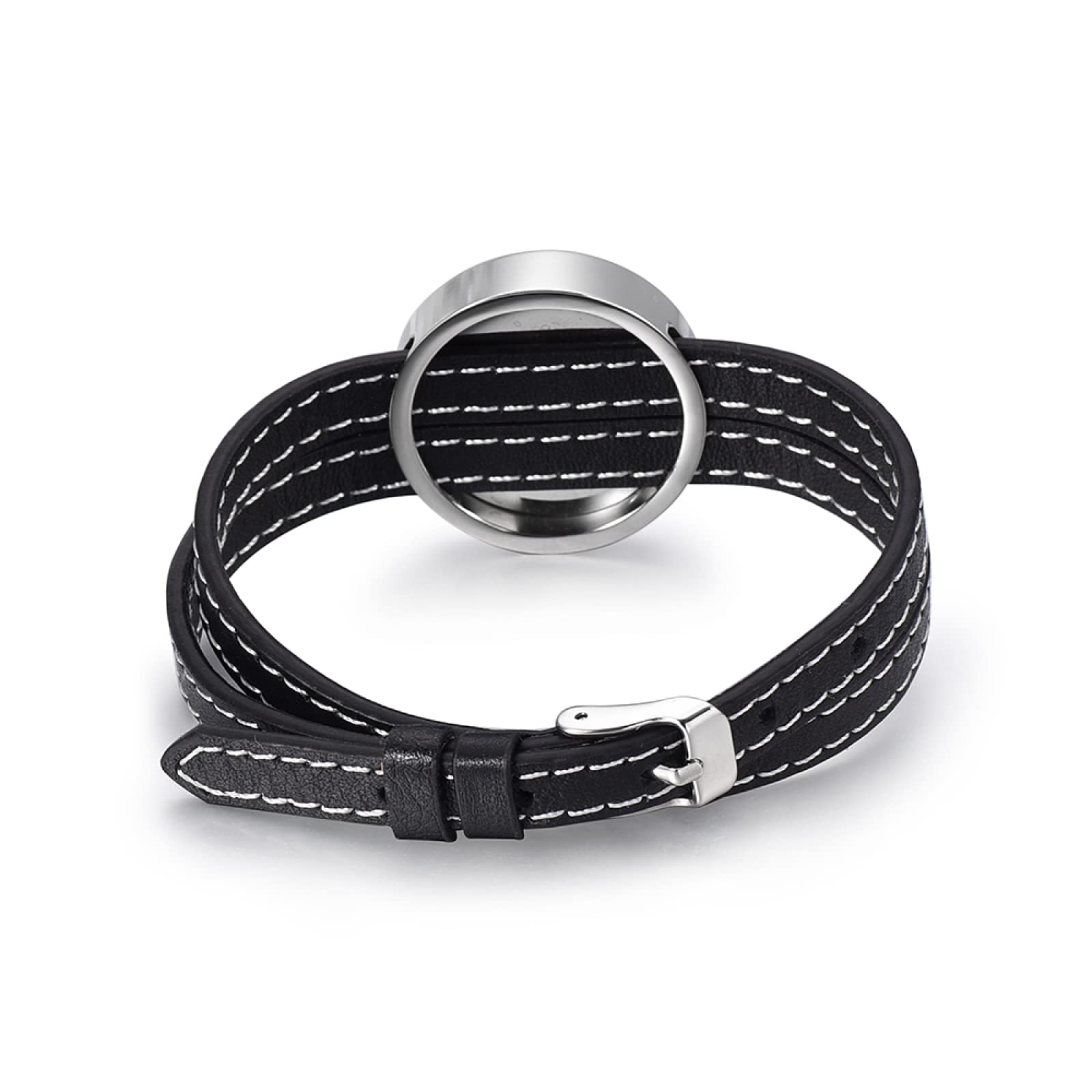ISCBAFYX Pulsera de Cuero Genuino de Color Negro, Pulsera difusora de aceites Esenciales de Acero Inoxidable, Pulsera de aromaterapia, joyería