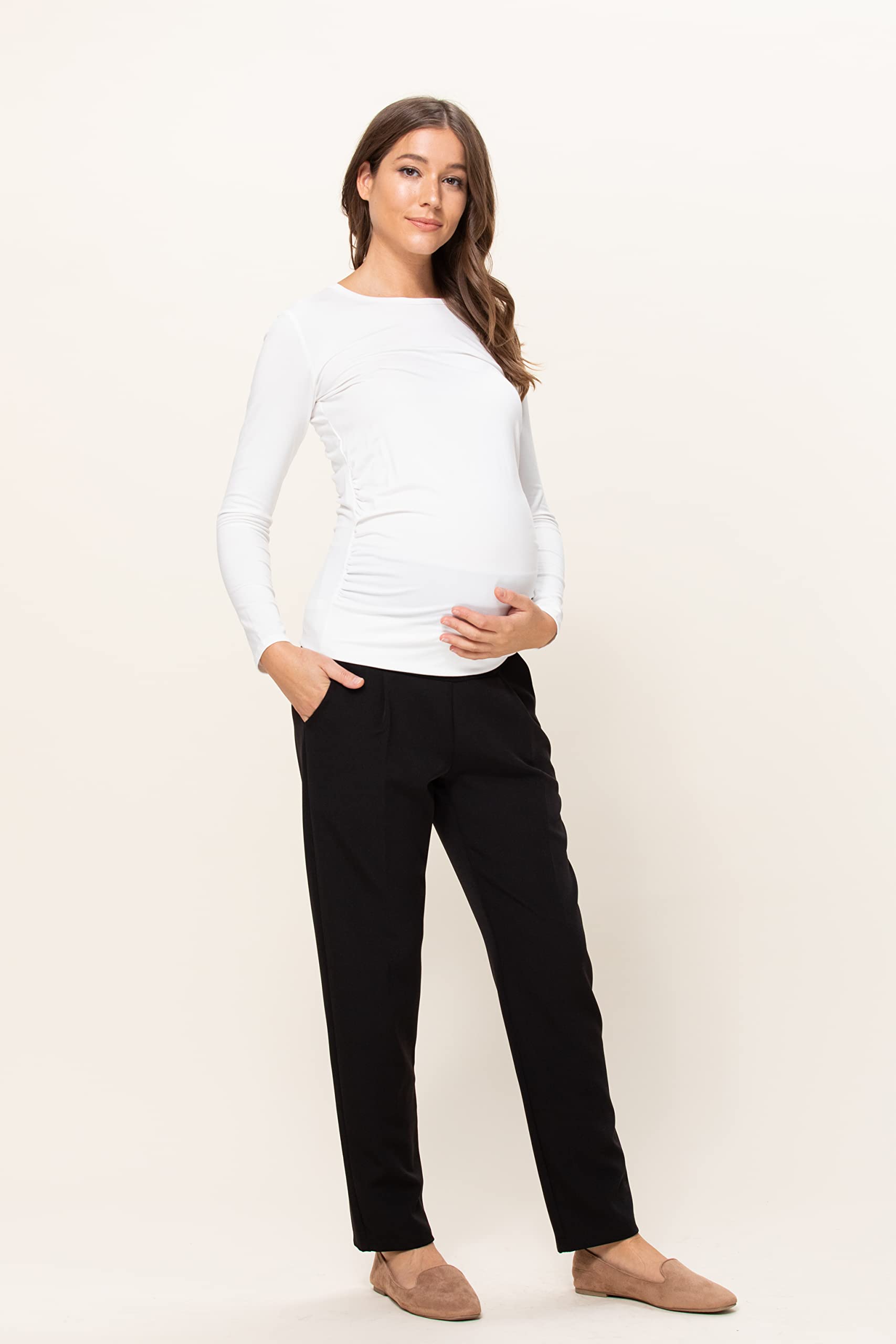 LaClef Women's Over The Belly Relaxed Fit Maternity Pants