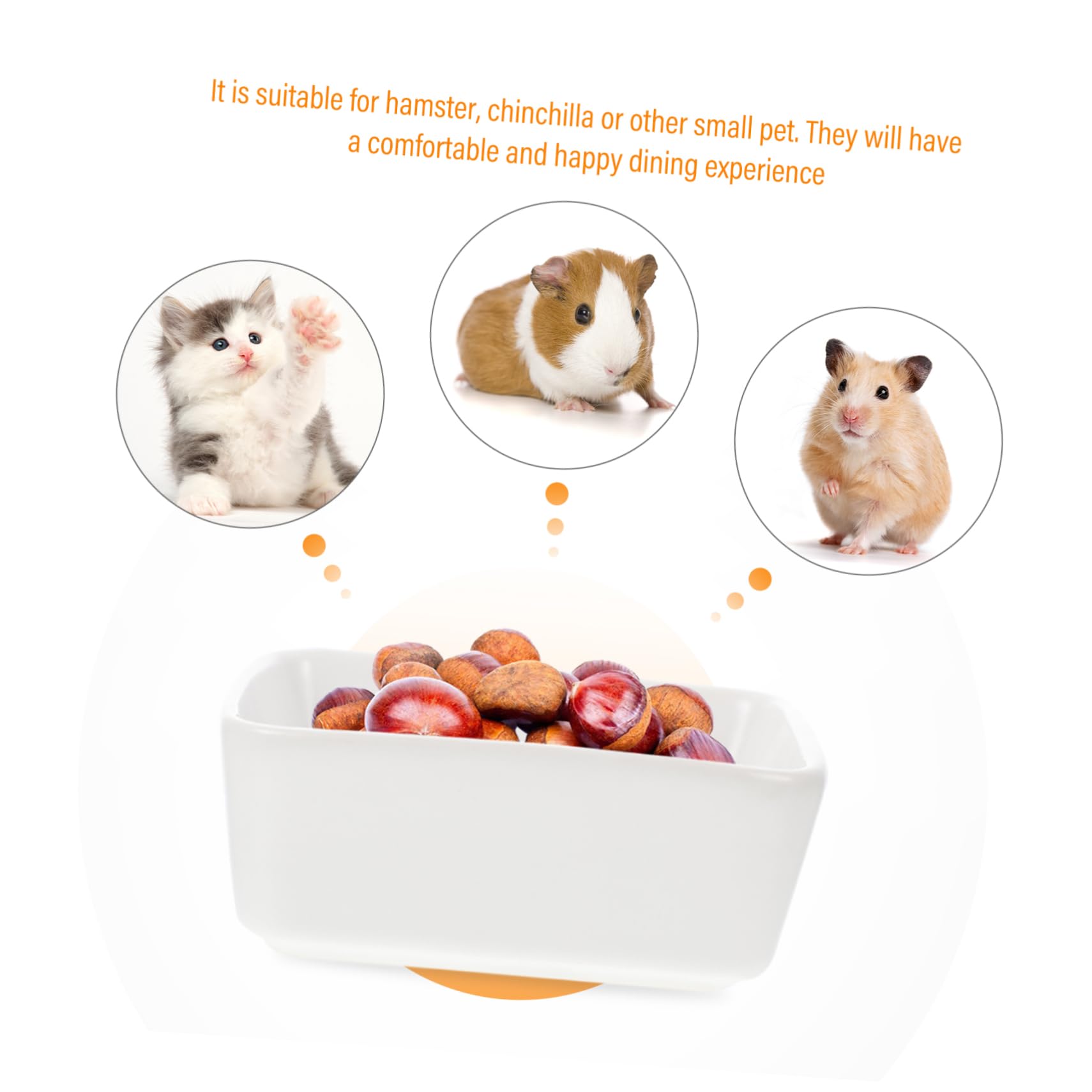 Happyyami Non-Slip Ceramic Feeding Bowl for Small Pets 2 Pack Bite Easy to Clean for Hamster Cat Chinchilla Guinea Pig