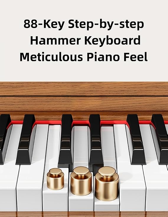 LANDTOM DDP-80 Digital Piano Keyboard 88 Keys Weighted, Hammer Action II, Home Electric Piano Full Size with Stand, Triple Pedal, MIDI Connecting and Headphone Interface (A-With Stool)