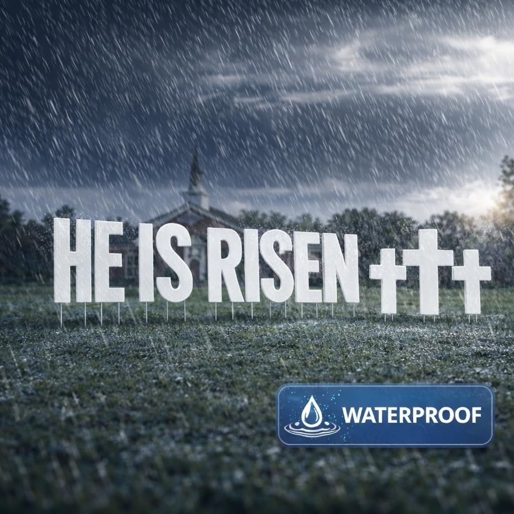 He Is Risen Yard Sign Set with Crosses, Easter Outdoor Lawn Decorations, 24” Tall Religious Yard Letters, Waterproof Corrugated Plastic, Metal Stakes Included, Made in USA by VictoryStore
