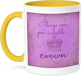 3dRose Always wear your invisible crown typography 15oz Two-Tone Yellow Mug