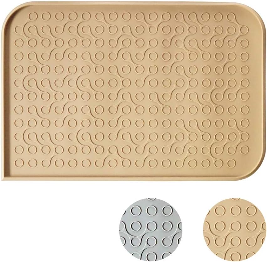 WooPet! Dog Feeding Mat 24"x16" Beige Extra Large, Premium Silicone Food Safe Dog or Cat Food Mat