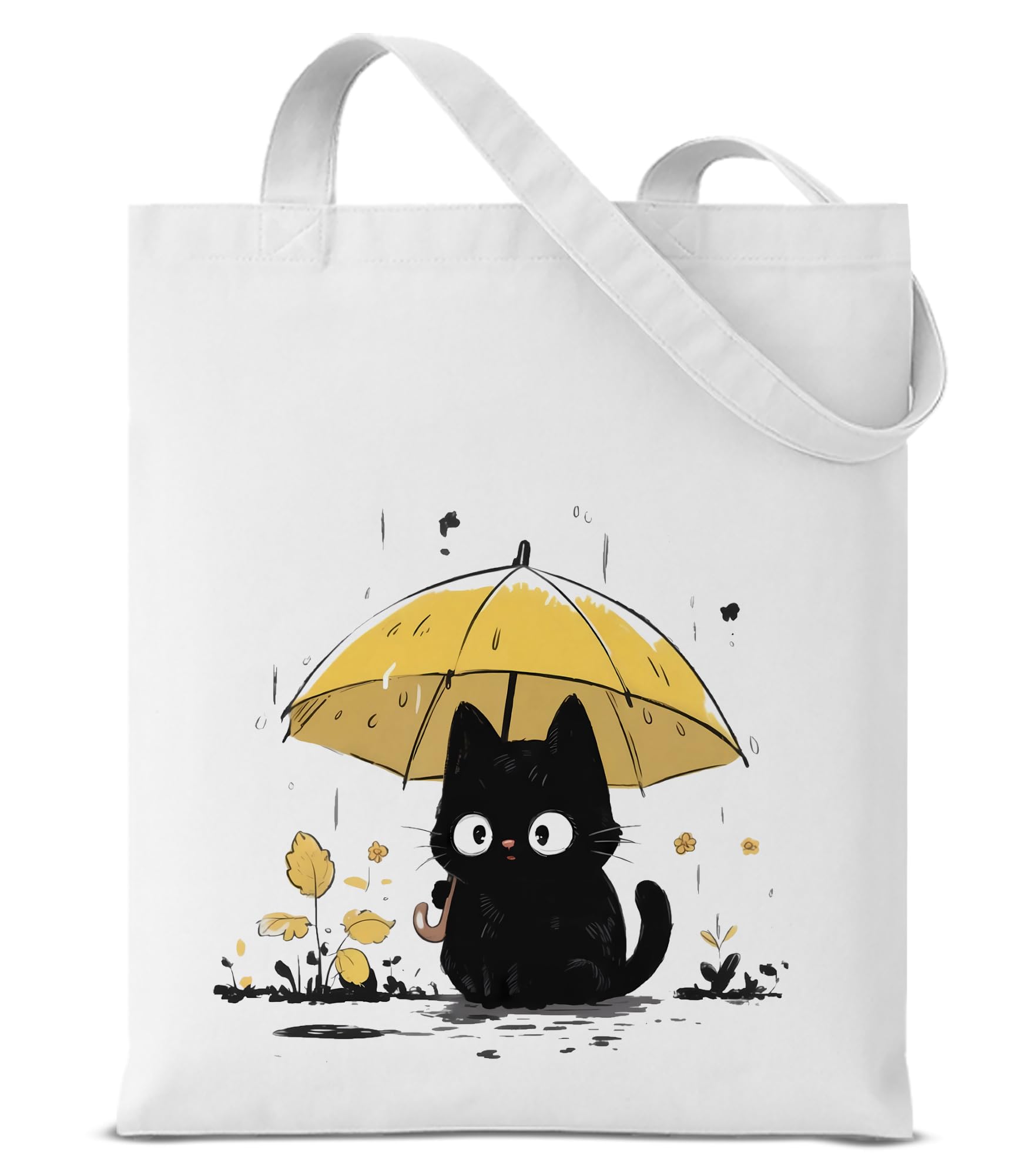 Cute Cat Canvas Tote Bag for Women， Aesthetic Reusable Shoulder Bag for Shopping Travel Work