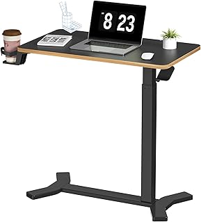 SANODESK Medical Adjustable Overbed Bedside Table with Hidden Casters, Pneumatic Mobile Laptop Computer Standing Desk Cart with Tray, Hospital and Home Use(31.5