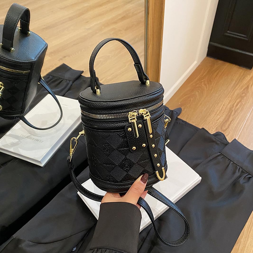 Mini Bucket Crossbody Bags for Women Vegan Leather Small Round Shoulder Round Handle Handbag Purses - Image 2