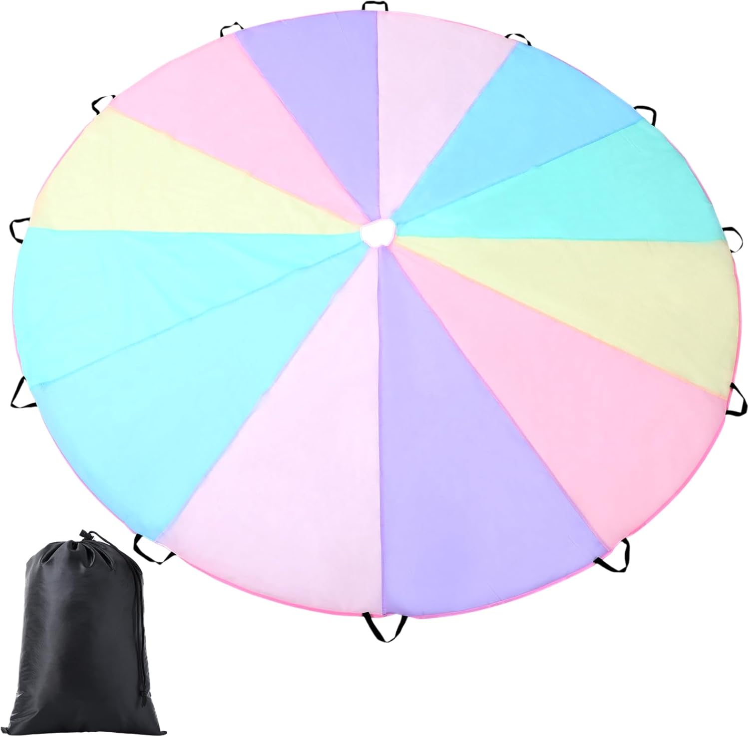 Arrowbash 12ft Rainbow Pastel Kids Play Parachute with 12 Handles - Cooperative Indoor Outdoor Games for Children