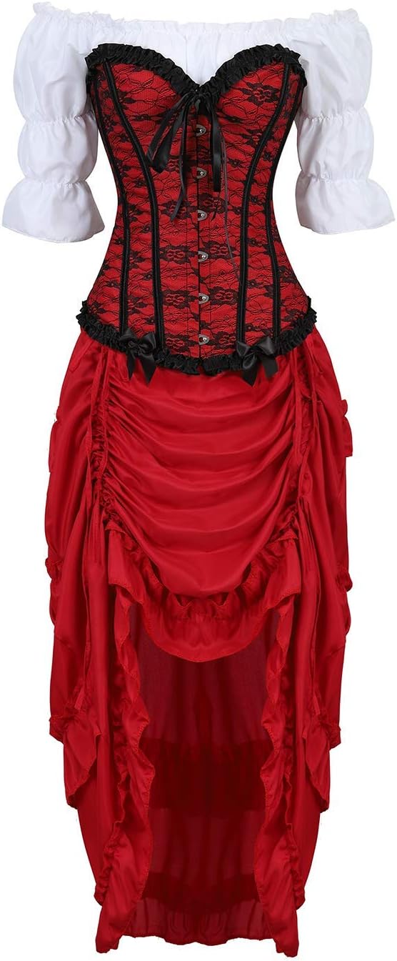 Grebrafan Steampunk Corsets Bustiers Skirt Blouse Set 3 piece Shapewear Corset Outfits Women