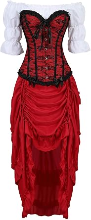 Grebrafan Steampunk Corsets Bustiers Skirt Blouse Set 3 piece Shapewear Corset Outfits Women