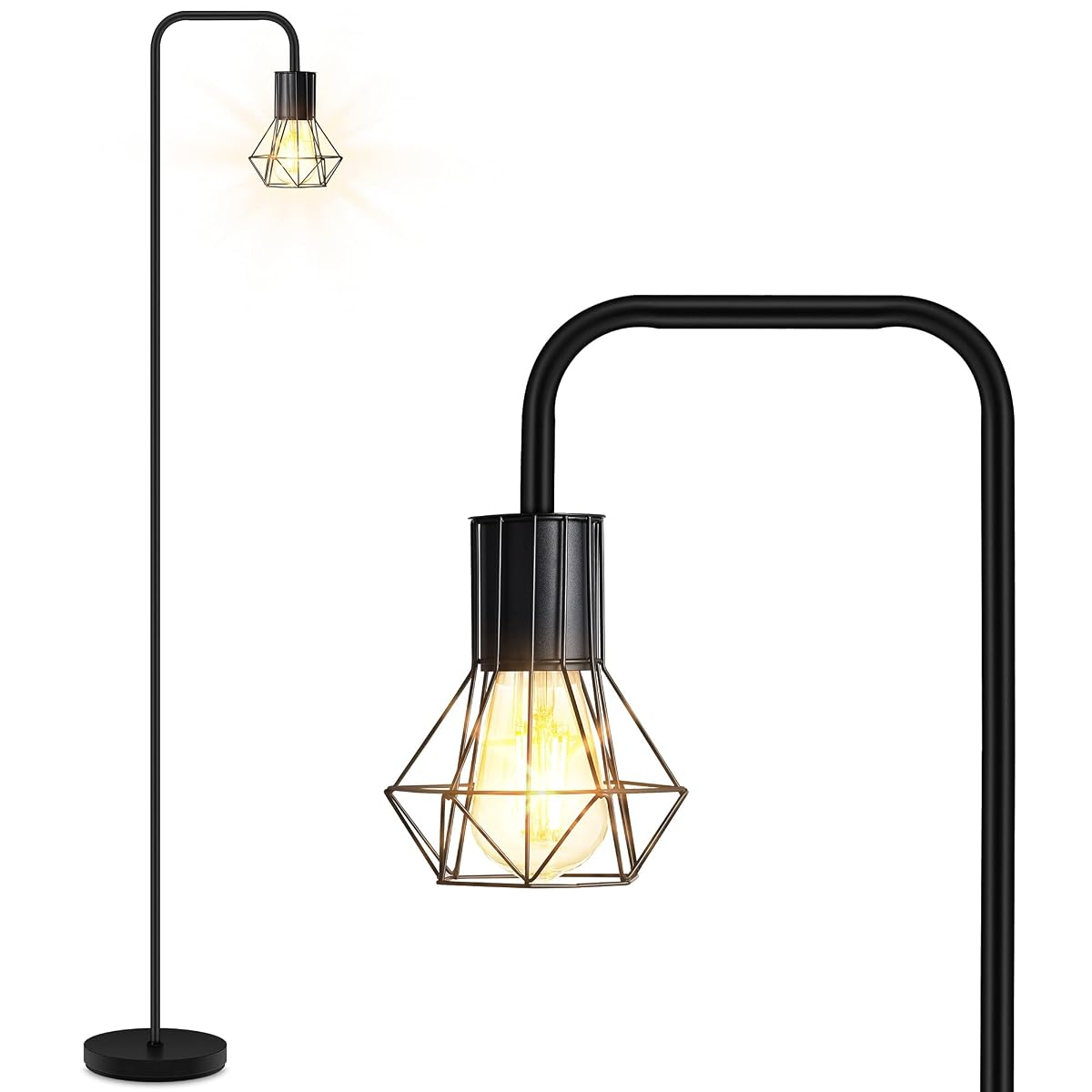 BoostArea Industrial Floor Lamp, 6W Metal Standing Lamp, Medium Size, Black,