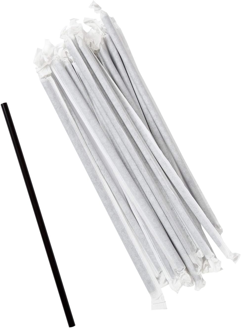 AmerCare 7.75 Inch Jumbo Black Straws, Paper Wrapped, Case of 12,000