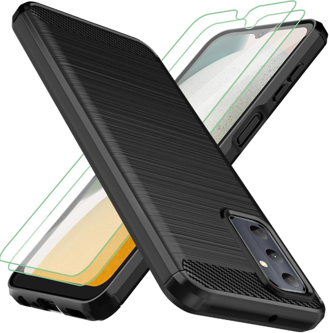 Osophter for Samsung Galaxy A05S Case: With 2pcs Screen Protector Shock-Absorption Flexible TPU Rubber Protective Cell Phone Cover for Samsung A05S(UK-Black)