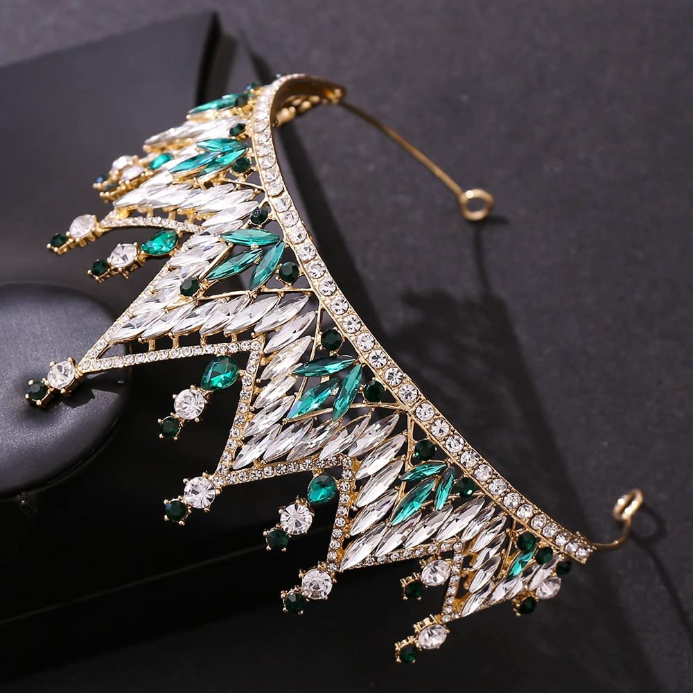 Crown for Women Crystal Headdress Wedding Dress Accessories Bride Crown Princess for Birthday Prom Party(Green)