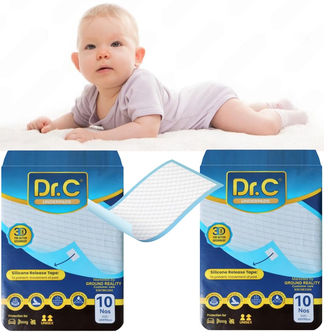 LADY HAWK Latest Dr C Disposable Baby Underpads Bed Pad Changing Mat Pad Liners for Newborn Baby Kids Superior Absorbency Soft Diaper Changing Under Pads 1 Pack of 10 Sheets Large 60x90cms (MOQ2)-image-22